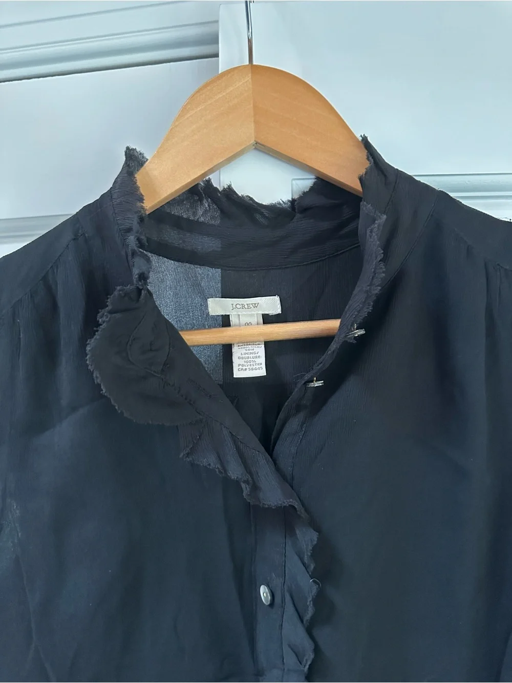 J. Crew Black Sleeveless Ruffle-Trim Button Front Blouse